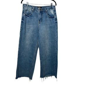 Lulu’s Distressed Wide-Leg Blue Jeans Size Medium